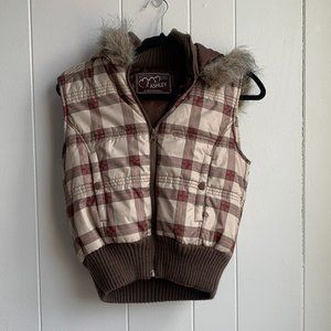 Ashley by 26 International Brown & Red Puffer Vest & Hood with Fur
